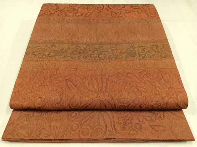 平和屋着物◎全通柄袋帯 ふくれ織 横段花鳥文 正絹 逸品 AABM2782bw