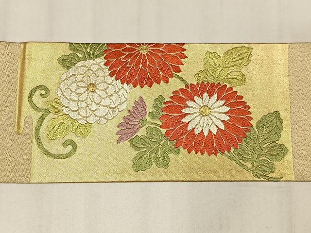 平和屋着物◎九寸名古屋帯 唐織 草花文 金糸 正絹 逸品 AABM2783bw