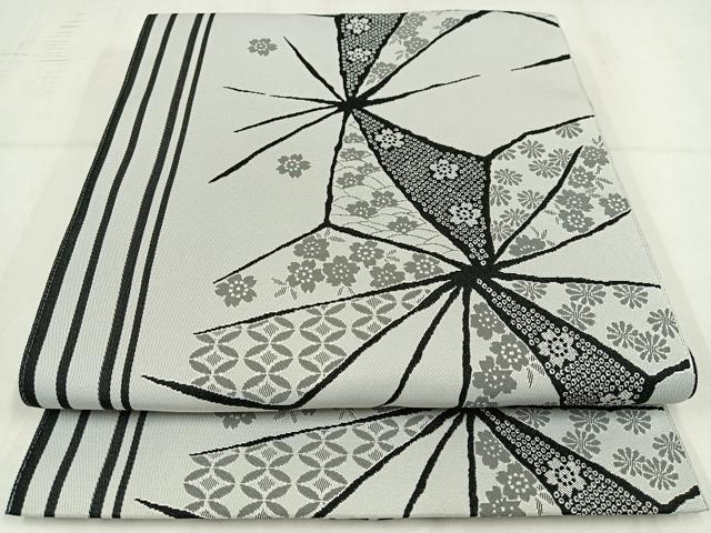 平和屋着物◎八寸名古屋帯 麻の葉文様 AABM2785bw