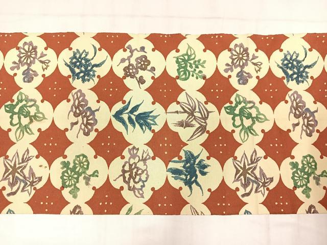 平和屋着物◎八寸名古屋帯 草花文 綿 逸品 AABM2788bw