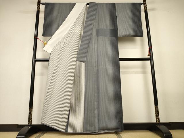 平和屋着物▽訪問着 無双 紗袷 紗×絽 縞 正絹 逸品 AABM2910jd