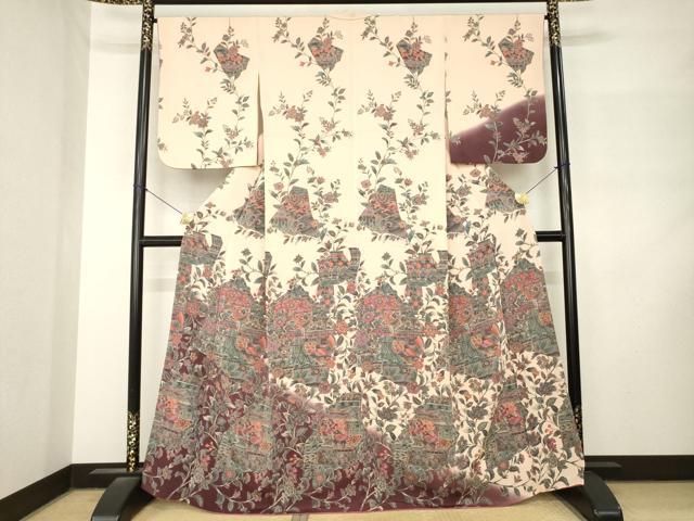 平和屋着物●訪問着 更紗花鳥文 暈し染め 正絹 逸品 AABM2963ck