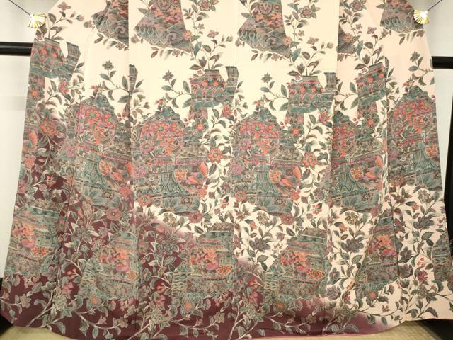 平和屋着物●訪問着 更紗花鳥文 暈し染め 正絹 逸品 AABM2963ck