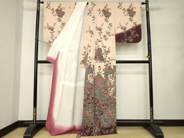 平和屋着物●訪問着 更紗花鳥文 暈し染め 正絹 逸品 AABM2963ck