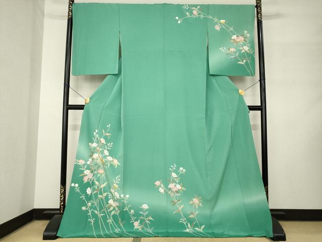 平和屋着物●訪問着 螺鈿 草花文 暈し染め ロング丈 正絹 逸品 AABM2965ck