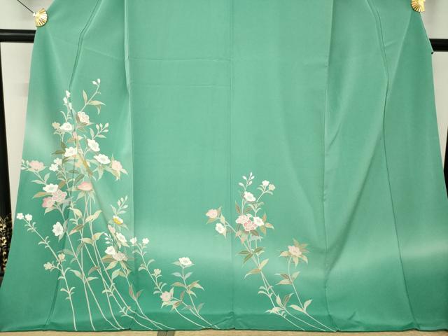 平和屋着物●訪問着 螺鈿 草花文 暈し染め ロング丈 正絹 逸品 AABM2965ck