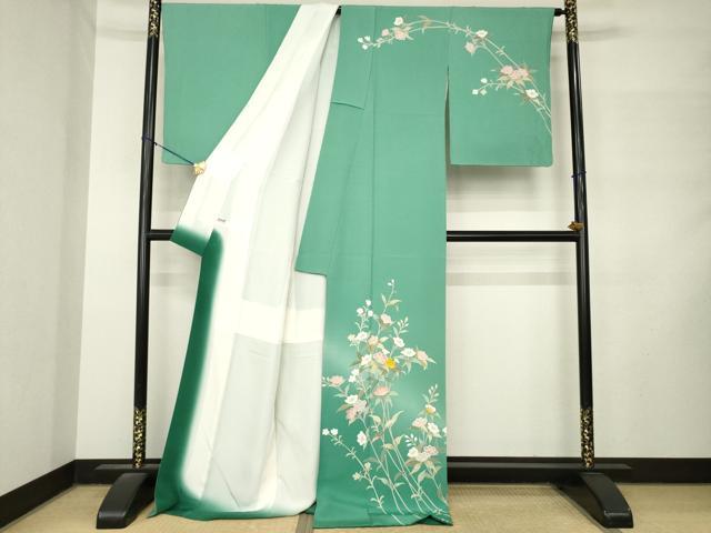 平和屋着物●訪問着 螺鈿 草花文 暈し染め ロング丈 正絹 逸品 AABM2965ck