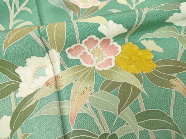 平和屋着物●訪問着 螺鈿 草花文 暈し染め ロング丈 正絹 逸品 AABM2965ck