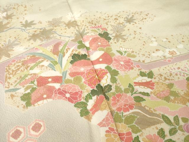 平和屋着物●訪問着 駒刺繍 流水花文 金彩 正絹 逸品 AABM2968ck