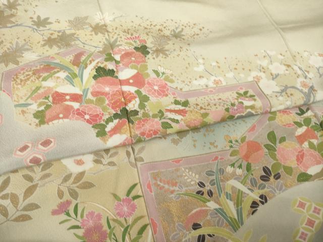平和屋着物●訪問着 駒刺繍 流水花文 金彩 正絹 逸品 AABM2968ck