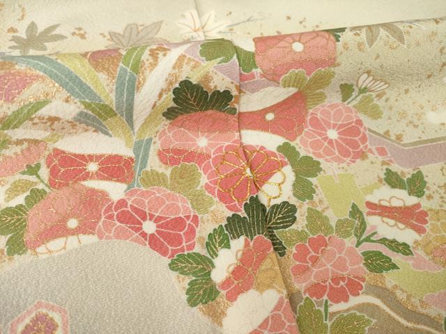 平和屋着物●訪問着 駒刺繍 流水花文 金彩 正絹 逸品 AABM2968ck