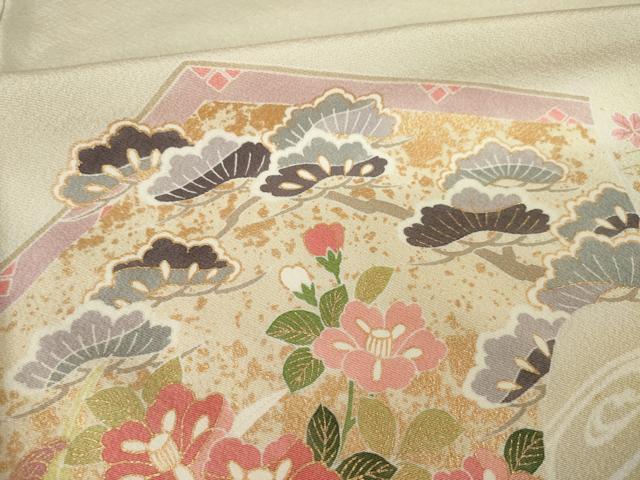 平和屋着物●訪問着 駒刺繍 流水花文 金彩 正絹 逸品 AABM2968ck