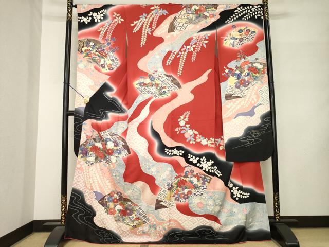 平和屋着物●豪華振袖 駒刺繍 鴛鴦花文 正絹 逸品 AABM2970ck
