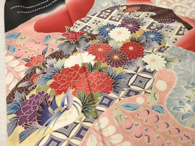 平和屋着物●豪華振袖 駒刺繍 鴛鴦花文 正絹 逸品 AABM2970ck