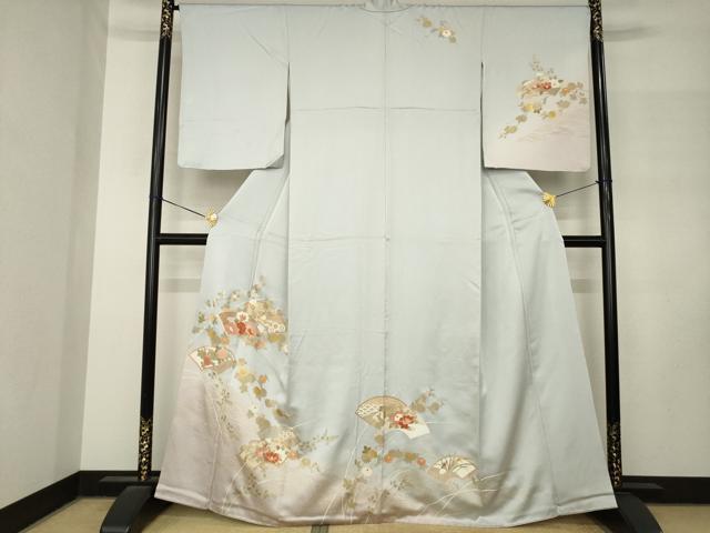 平和屋着物●訪問着 駒刺繍 地紙花文 暈し染め 金彩 正絹 逸品 AABM2986ck