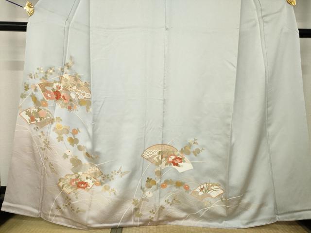 平和屋着物●訪問着 駒刺繍 地紙花文 暈し染め 金彩 正絹 逸品 AABM2986ck