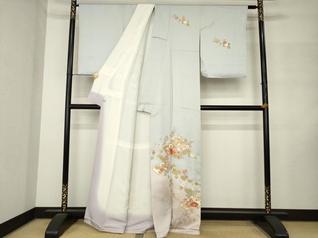 平和屋着物●訪問着 駒刺繍 地紙花文 暈し染め 金彩 正絹 逸品 AABM2986ck