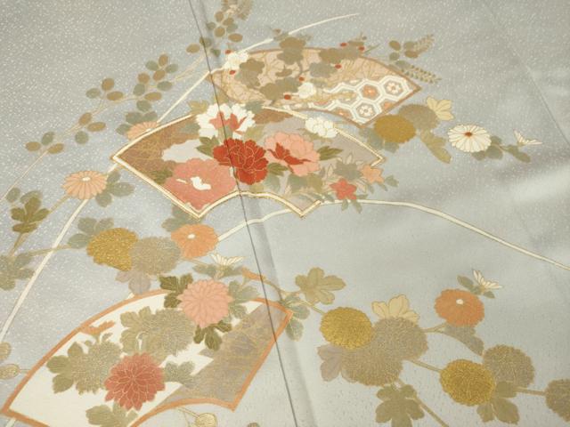 平和屋着物●訪問着 駒刺繍 地紙花文 暈し染め 金彩 正絹 逸品 AABM2986ck
