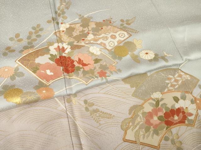平和屋着物●訪問着 駒刺繍 地紙花文 暈し染め 金彩 正絹 逸品 AABM2986ck