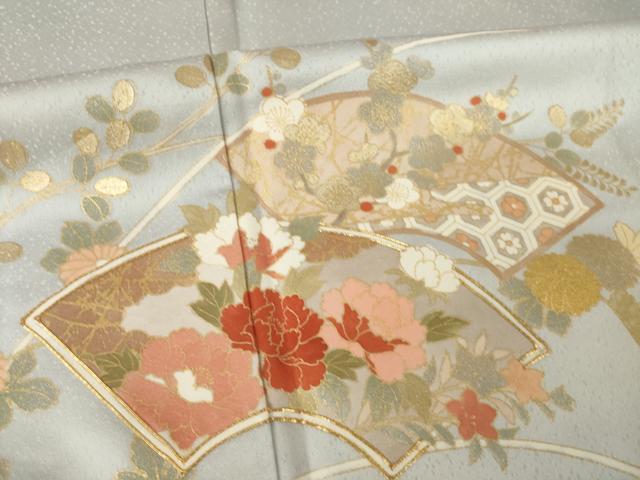 平和屋着物●訪問着 駒刺繍 地紙花文 暈し染め 金彩 正絹 逸品 AABM2986ck