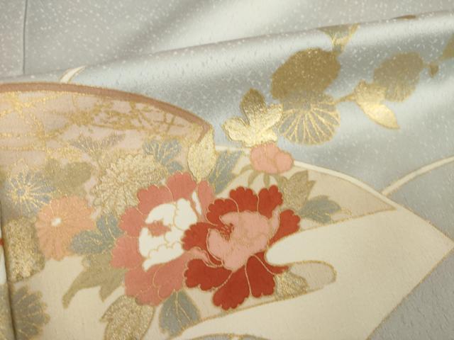 平和屋着物●訪問着 駒刺繍 地紙花文 暈し染め 金彩 正絹 逸品 AABM2986ck