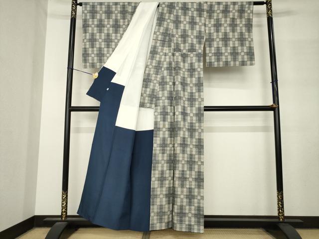 平和屋着物●上質な紬 格子 伊勢丹扱い 正絹 逸品 AABM2988ck