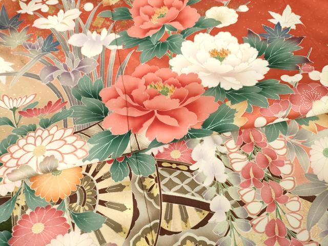 平和屋着物●豪華振袖 刺繍 花車文 暈し染め 金銀彩 金糸 正絹 逸品 AABM2993ck