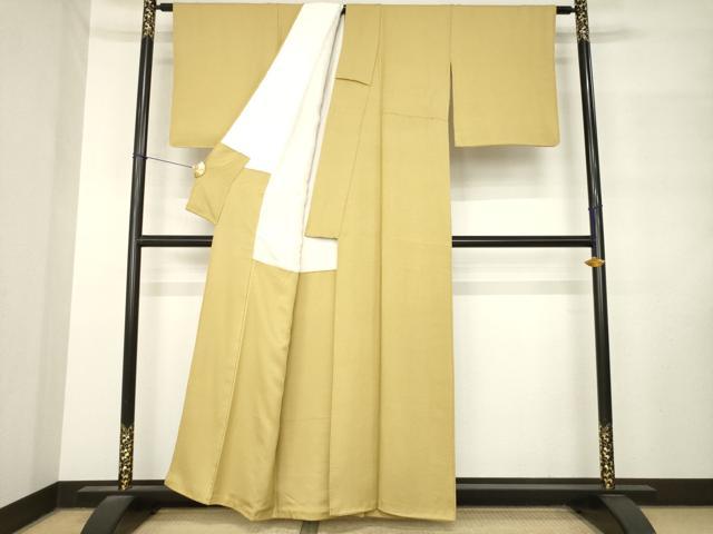 平和屋着物●上質な色無地 吉祥地紋 黄橡色 正絹 逸品 AABM2995ck