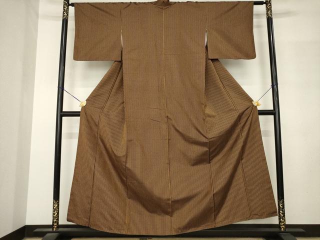 平和屋着物●上質な紬 縞 正絹 逸品 AABM3003ck