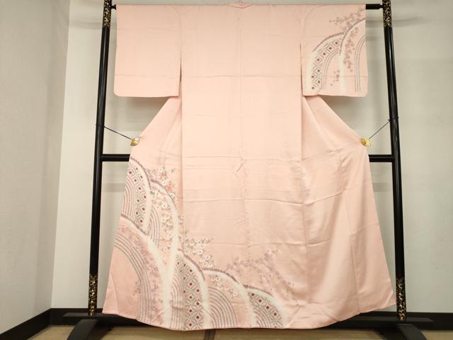平和屋着物●訪問着 絞り 刺繍 枝垂れ流水花文 正絹 逸品 AABM3008ck