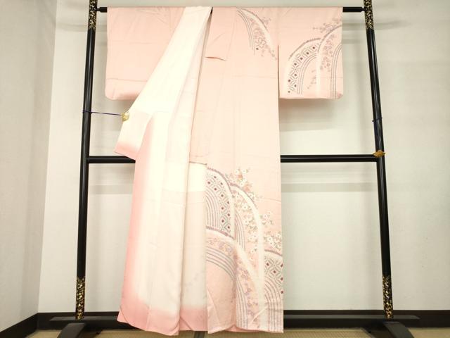 平和屋着物●訪問着 絞り 刺繍 枝垂れ流水花文 正絹 逸品 AABM3008ck
