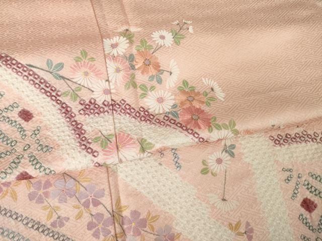 平和屋着物●訪問着 絞り 刺繍 枝垂れ流水花文 正絹 逸品 AABM3008ck