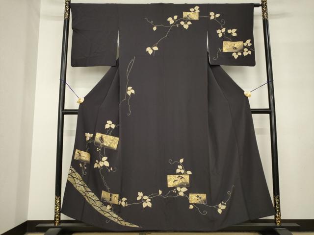 平和屋着物●訪問着 刺繍 鷺 草花文 金彩 正絹 逸品 AABM3011ck