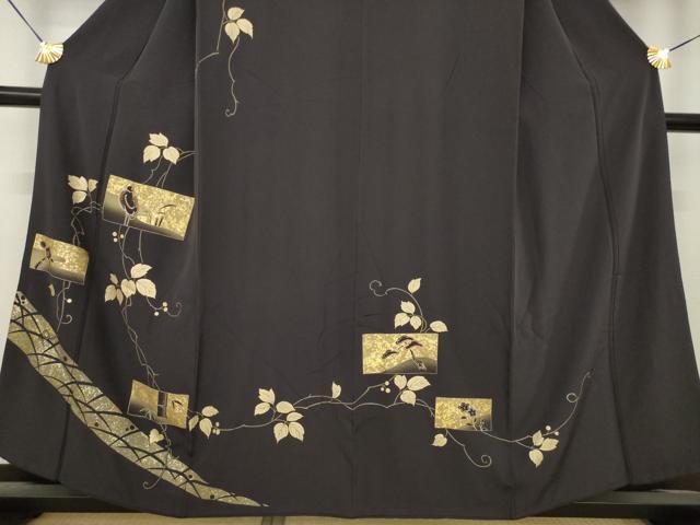 平和屋着物●訪問着 刺繍 鷺 草花文 金彩 正絹 逸品 AABM3011ck