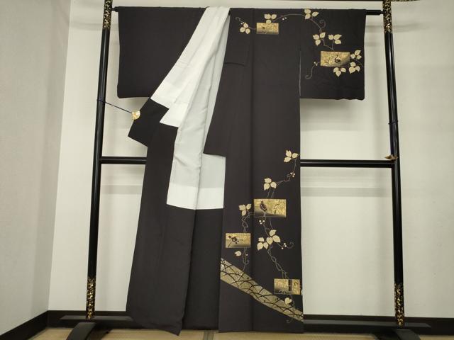 平和屋着物●訪問着 刺繍 鷺 草花文 金彩 正絹 逸品 AABM3011ck