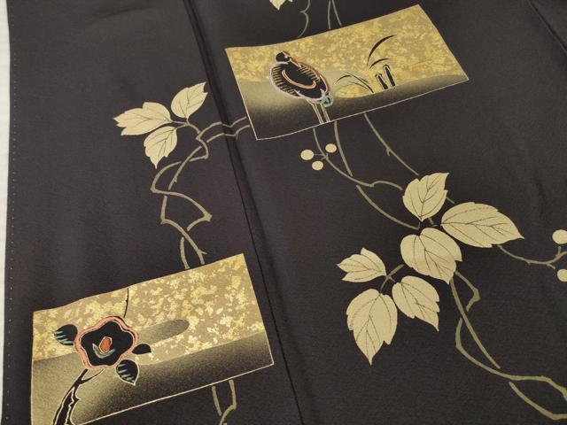 平和屋着物●訪問着 刺繍 鷺 草花文 金彩 正絹 逸品 AABM3011ck