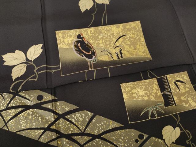 平和屋着物●訪問着 刺繍 鷺 草花文 金彩 正絹 逸品 AABM3011ck