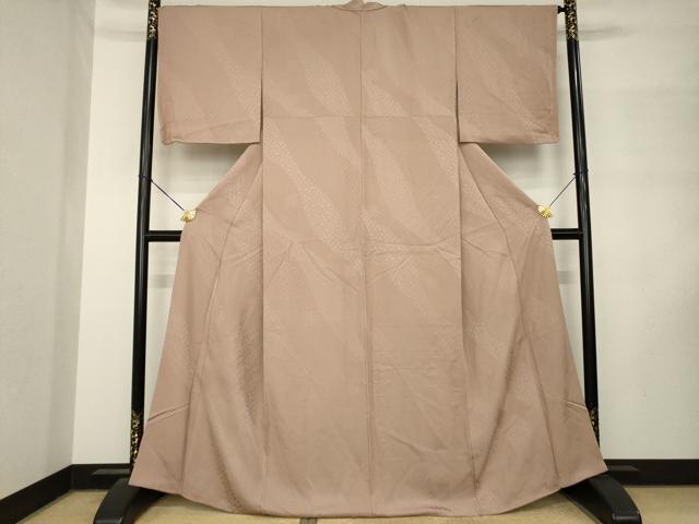 平和屋着物●上質な色無地 霞吉祥地紋 赤白橡色 正絹 逸品 AABM3015ck