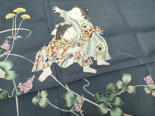 平和屋着物●京友禅作家 倉田泰波 訪問着 童子 正絹 逸品 AABM3017ck