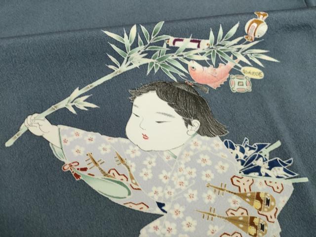 平和屋着物●京友禅作家 倉田泰波 訪問着 童子 正絹 逸品 AABM3017ck
