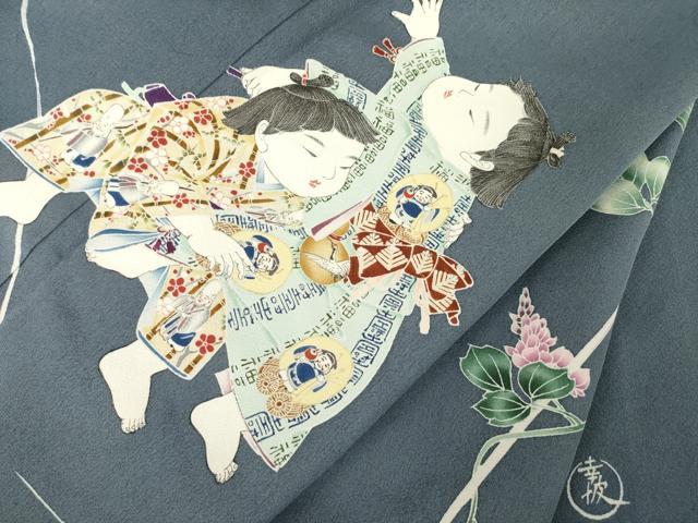 平和屋着物●京友禅作家 倉田泰波 訪問着 童子 正絹 逸品 AABM3017ck