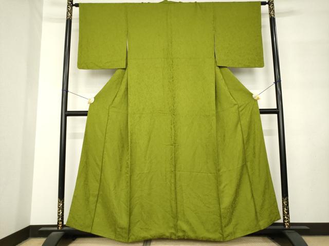 平和屋着物●上質な色無地 葉尽くし地紋 璃寛茶色 正絹 逸品 AABM3019ck