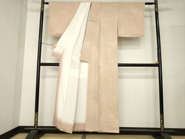 平和屋着物●上質な色無地 雲取り花地紋 赤白橡色 正絹 逸品 AABM3025ck