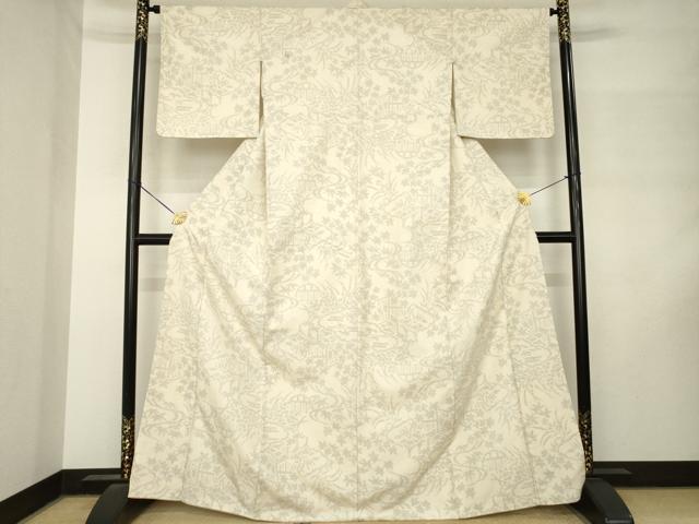 平和屋着物●結城紬 80亀甲 流水花籬文 正絹 逸品 AABM3027ck