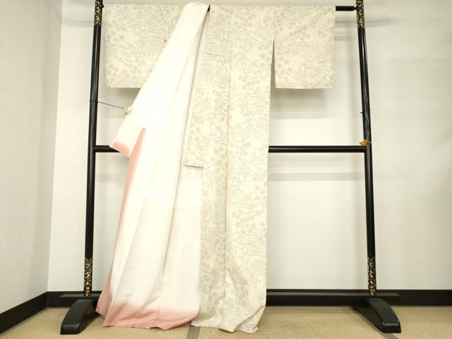 平和屋着物●結城紬 80亀甲 流水花籬文 正絹 逸品 AABM3027ck