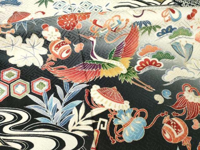 平和屋着物●豪華振袖 総絞り 飛鶴宝尽くし 暈し染め 正絹 逸品 AABM3047ck