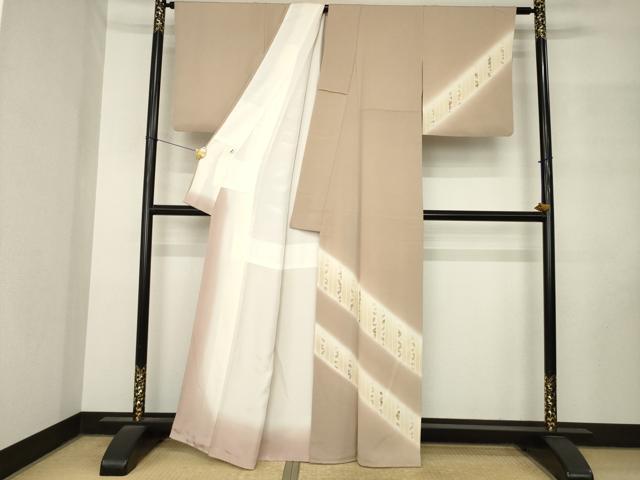 平和屋着物●訪問着 刺繍 斜縞花文 暈し染め 金糸 金彩 正絹 逸品 AABM3056ck