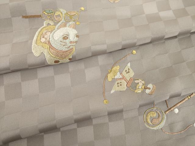 平和屋着物●上質な小紋 総刺繍 玩具文 金糸 正絹 逸品 AABM3057ck
