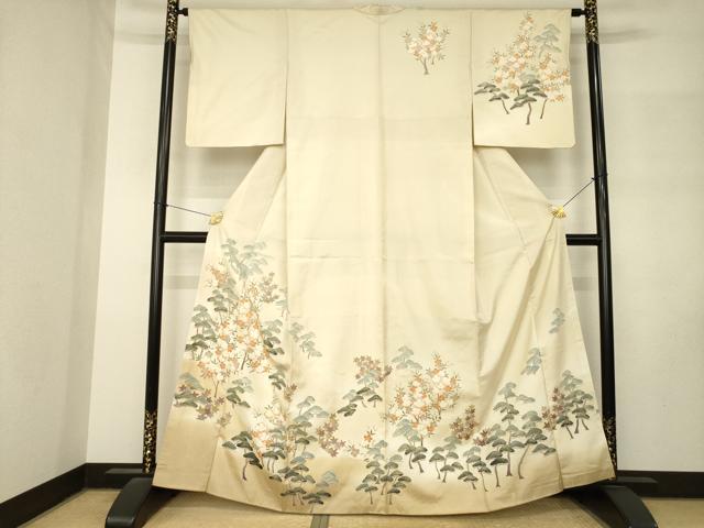 平和屋着物●本場大島紬 染大島 訪問着 枝花文 松 暈し染め 金彩 正絹 逸品 AABM3058ck
