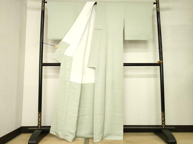 平和屋着物●上質な色無地 草花地紋 利久白茶色 正絹 逸品 AABM3059ck